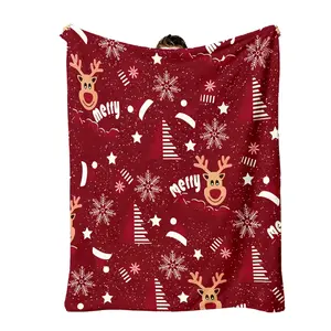 1Pc Reindeer, Snowflake, Christmas TreePrinted Flannel Blanket Cozy Soft Flannel Blanket For Sofa Bed Car Office Fluffy S Soft Warm All-Season Throw With Multi-Color Animal Design, Hand Wash Only For Couch Sofa Bed Office Camping Travel.