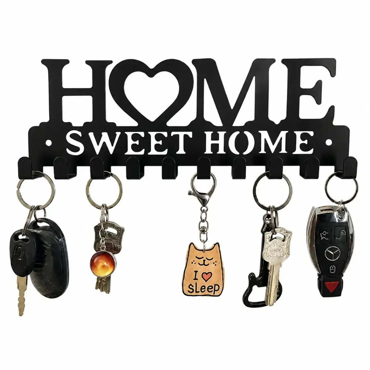 10-Hook Metal Key Holder Wall Mount, Adhesive Key Rack Organizer for Entryway, Doorway and Hallway, Space-Saving Home Storage and Wall Decor