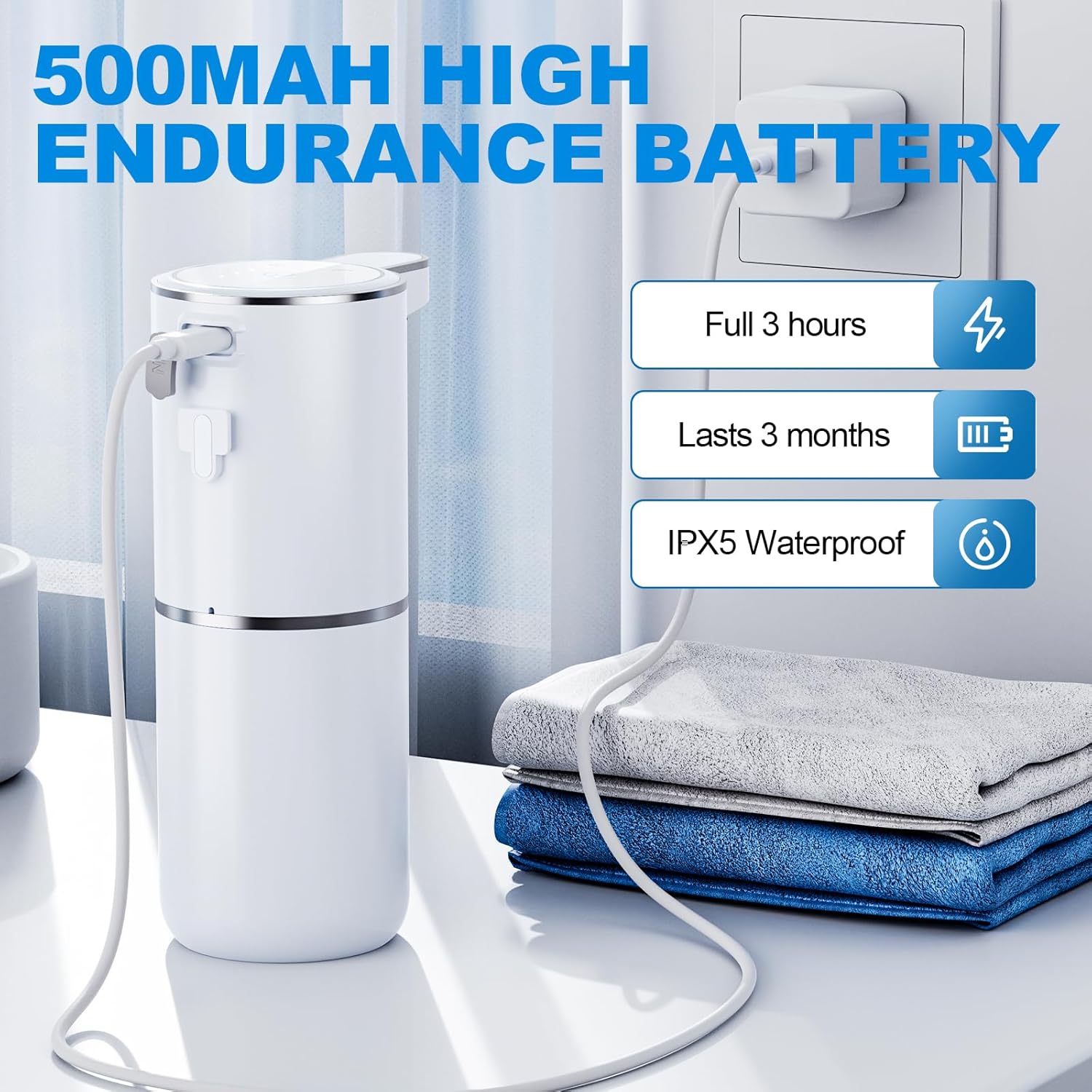 Automatic Soap Dispenser, Hand Soap Dispenser 12.8oz/380ml Smart Rechargeable, Liquid Touchless Soap Dispensers with 6-Level, Wall Mounted or Countertop Dish Soap Dispensing for Bathroom & Kitchen