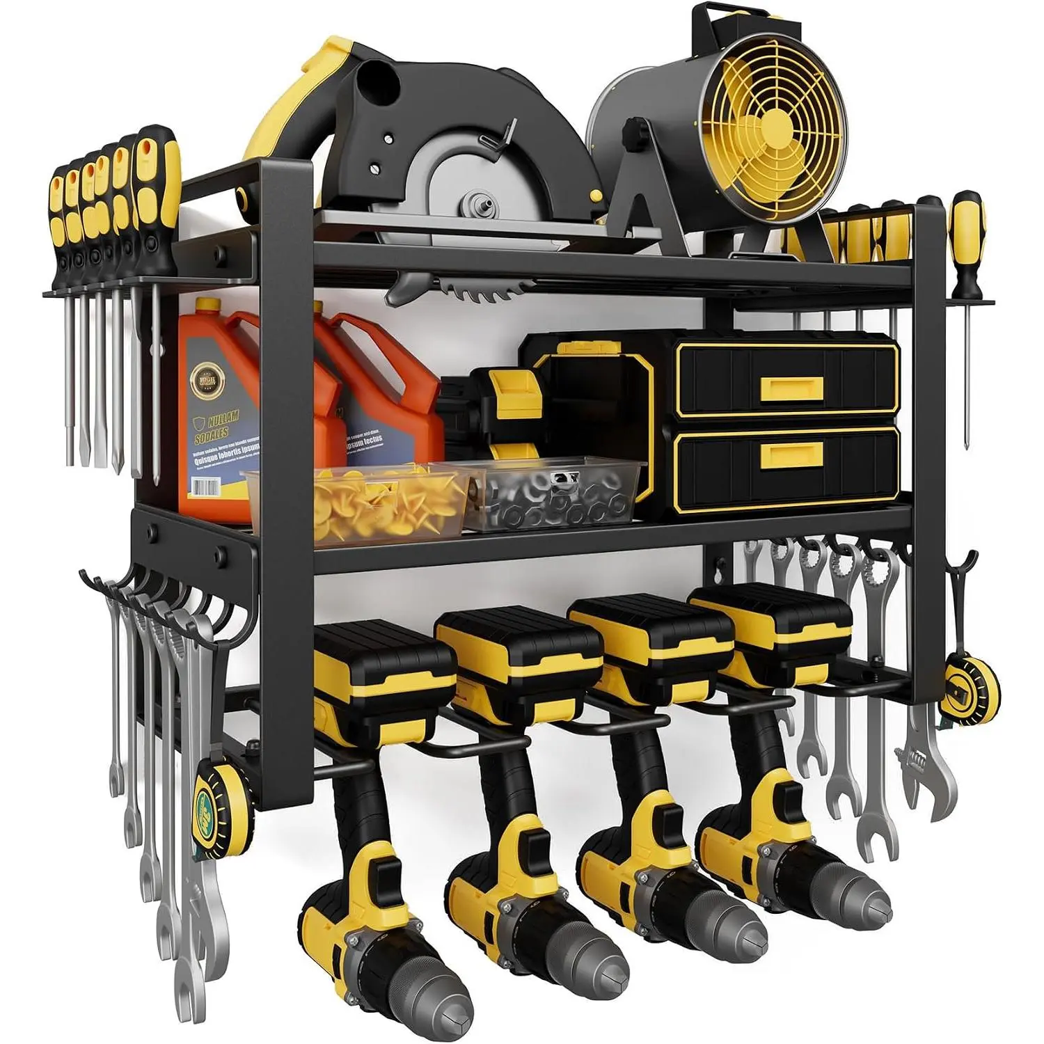 Power Tool Organizer Wall Mount |150lbs Garage Tool Storage Rack with 4 Cordless Drill Holder |3-Tier Heavy Duty Garage Organization |Gifts for Men