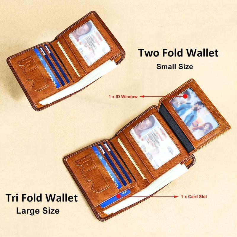 Men Wallet Genuine Leather Rfid Blocking Trifold Wallet Vintage Thin Short Multi Function ID Credit Card Holder Male Purse Money