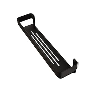 Rectangular Shower Shelf with Rail in Matte Black Finish