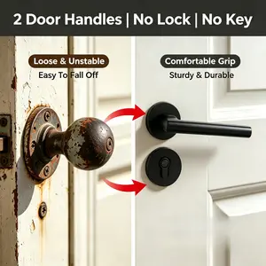 Black Indoor Door Handle | No Lock | No Key | Comfortable Grip | Durable | Door Hardware Tools | Spring Anti-Sagging, Automatically Bounces Back | Home And Office Decoration | Replacement Handle | Outdoor Split Type Wooden Door Lock | Household Tools