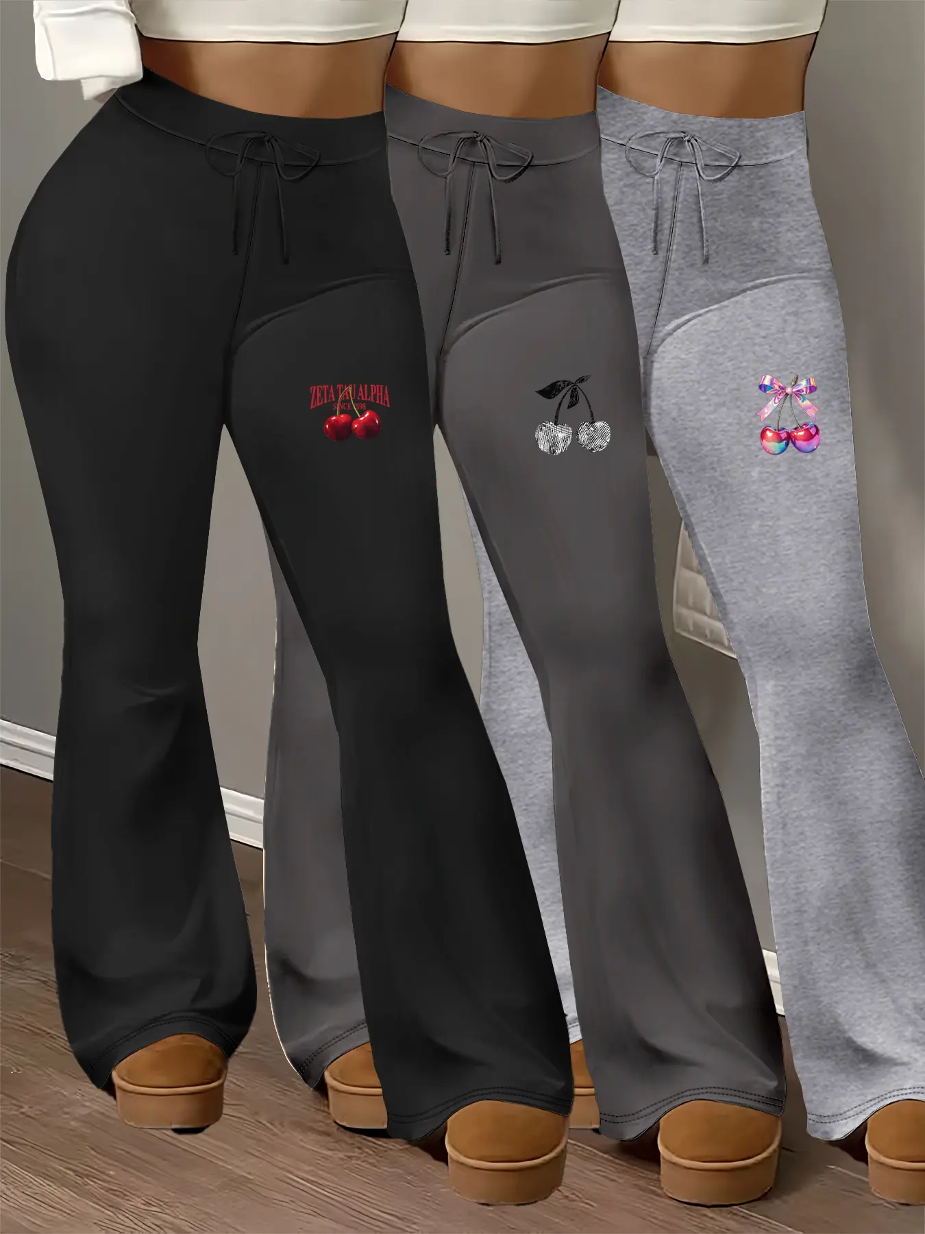 3-pack Red Cherry   Petrified Cherry   Iridescent Cherry Fashion Plus Size Women's Pants, Casual Comfy Stretchy; Fashionable flared pants suitable for all