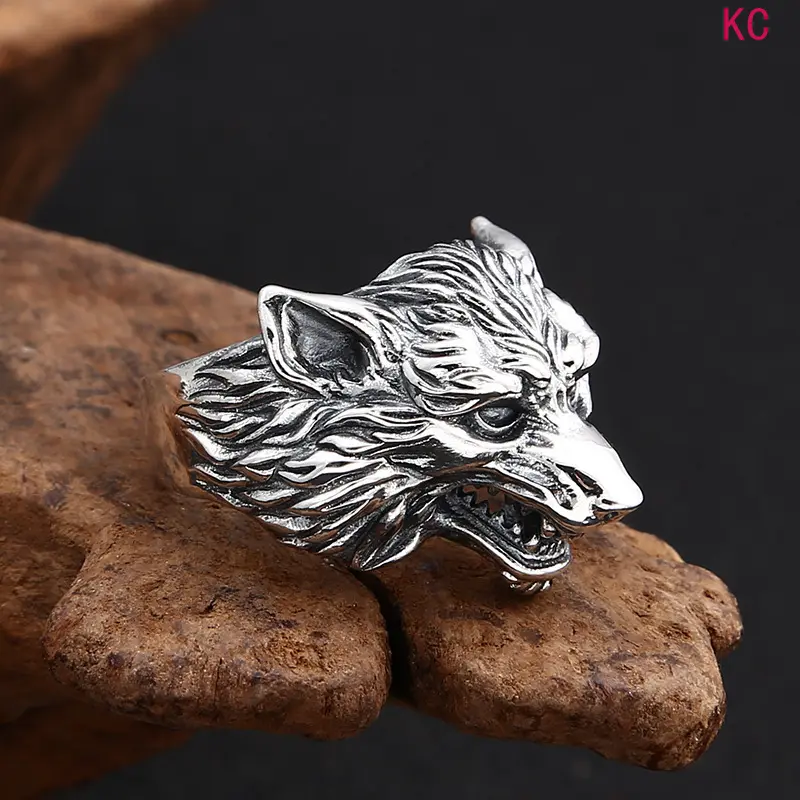 Wolf Head Open Finger Ring, Unisex Dark Hip‑hop Accessory, Vintage Silver‑Tone Bold Exaggerated Design For Index Finger Daily Styling