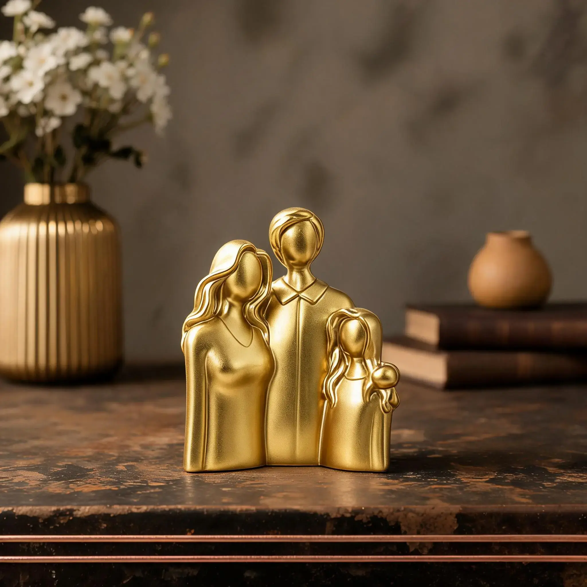 Family of Three Sculpture, Modern Art Style, Resin Material, Easy to Clean, Decor for Study Room, Dining Table, Fireplace, Display Cabinet