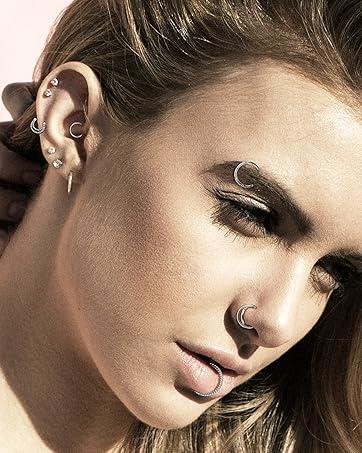 Besteel 12Pcs Septum Rings 16G Daith Earrings Nose Rings Hoop Stainless Steel CZ Opal Cartilage Helix Tragus Earrings Septum Clicker Piercing Jewelry Silver Black Rose Gold Butterfly Beautiful