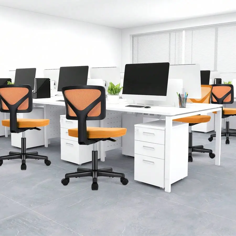 Desk Chair, Armless Office Chair Computer Chair Small Mesh Desk Chair With Wheels Mid Back Home Office Chair For Small Spaces Height Adjustable Swivel Task Chair No Arms,Orange