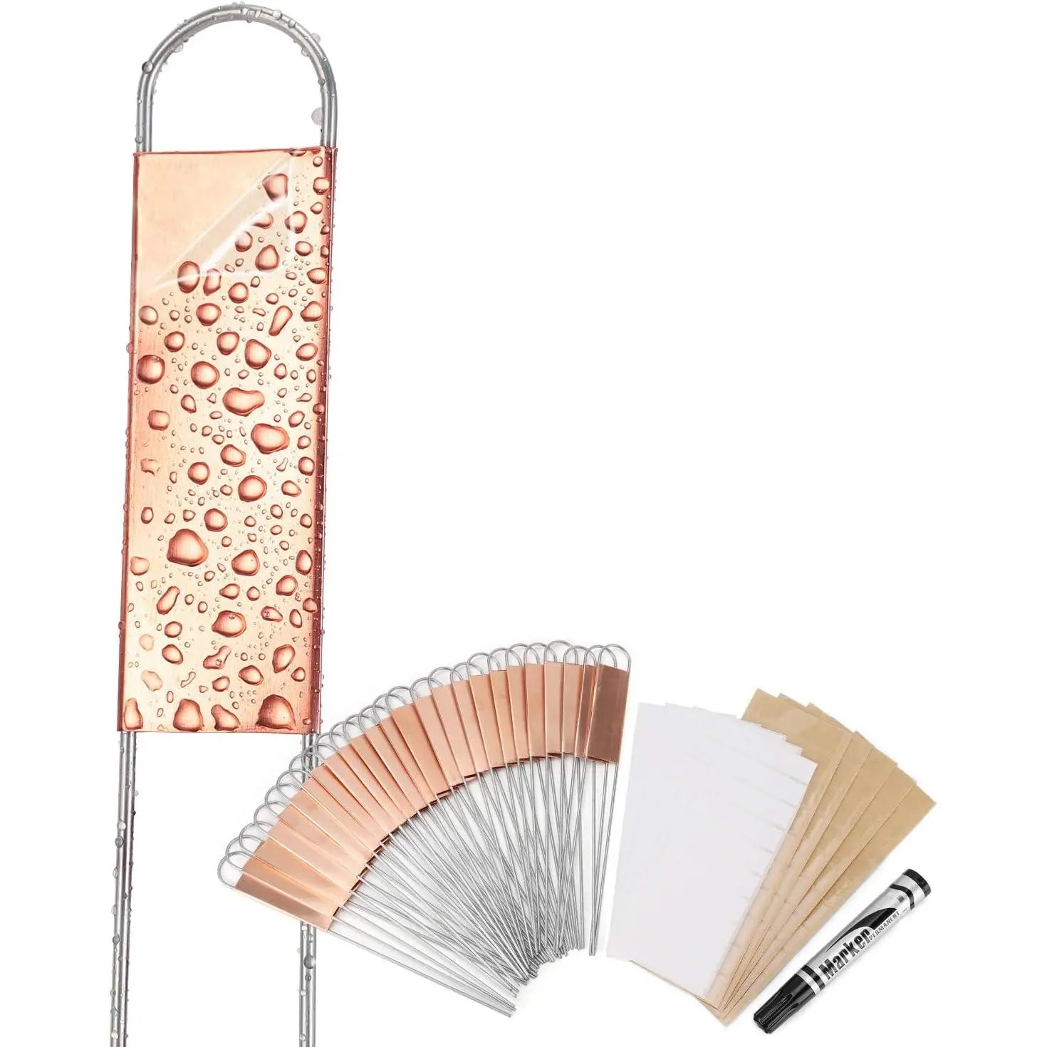 25 count Copper Metal  Tags  Labels with 50 count Labels, Rainproof  Film & Permanent Pen, 8" Weatherproof Banner Garden Markers, Marking Protection Seedling Signs  Tags