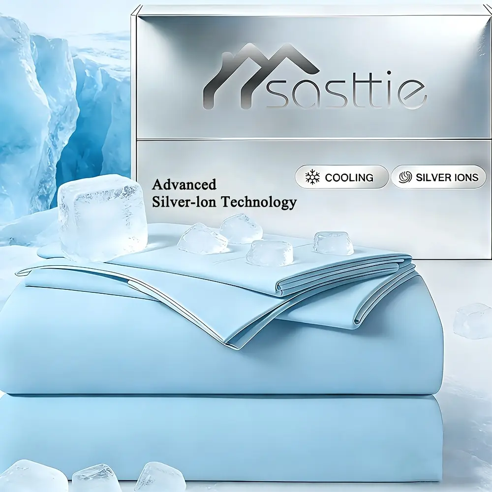 SASTTIE Ultra Cooling Sheet Set - Breathable & Ultra-Soft Viscose - Silver Infused Bed Sheets Set for Hot Sleeper, with Self-Cleaning Silver Yarn that Stays Fresh 3X Longer for Sensitive Skin - Great Sheets Gifts