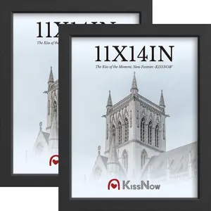 11x14 Picture Frame 2 Pack, Black Solid Wood, Wall Gallery Poster Frame