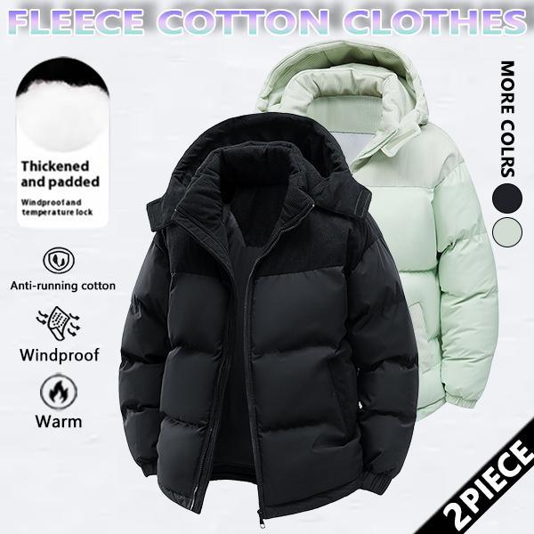 Winter hooded casual fleece-lined men's coat,removable hood,warm color-blocked cotton jacketcouples' style winter cotton coat, outerwear top. SpringStatements