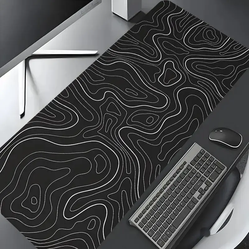 Minimalist Black Topographic Large Gaming Mouse Pad, Computer Desk Accessories, Modern Workspaces Desktop Decoration Drotection Pad, Washable Rubber Pad Non-Slip Lock Edge Multi-Size Home Office