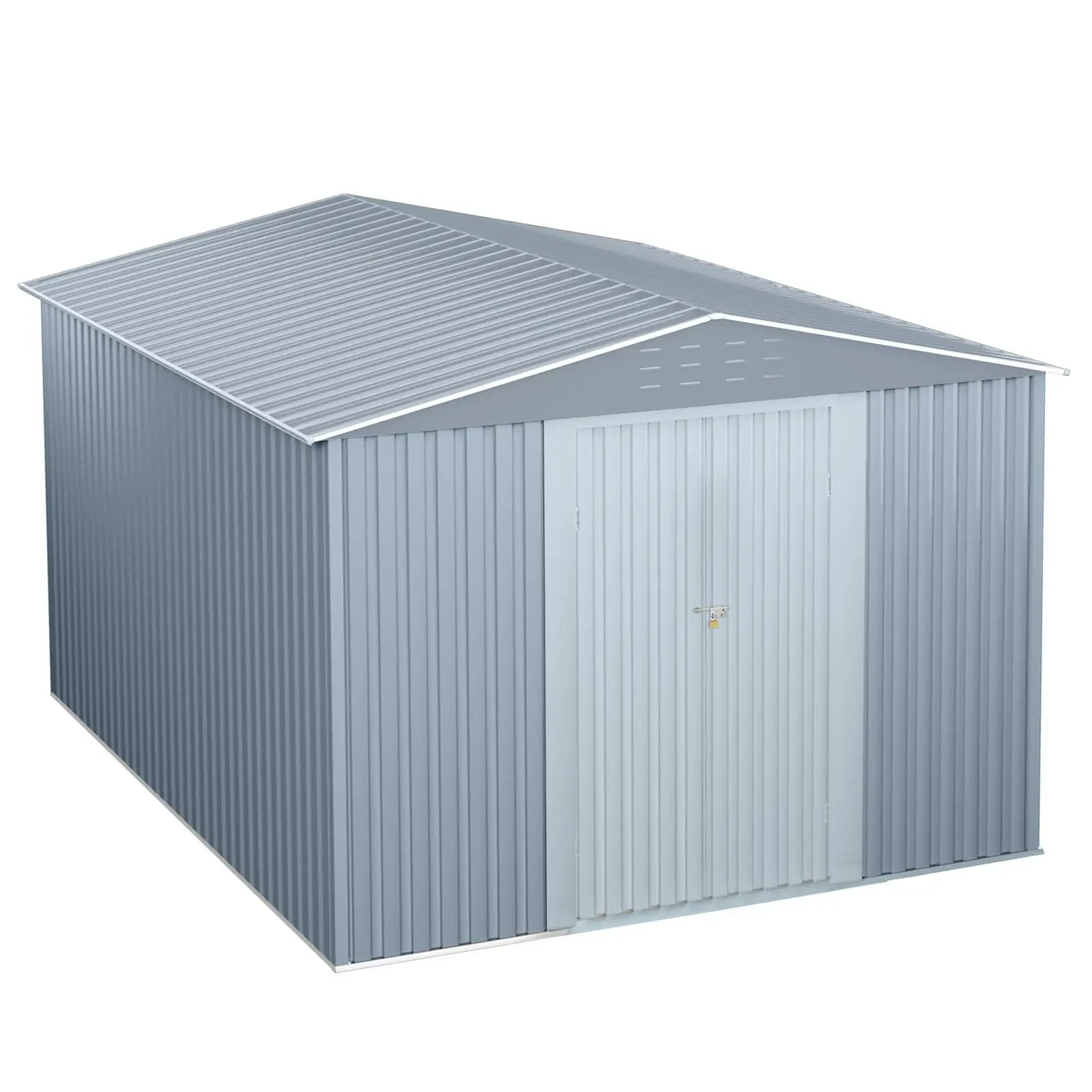 GARVEE 10x12ft Large Outdoor Metal Storage Shed with Sturdy Frame, Lockable Door for Garden Tools, Lawn, and Backyard Use, Durable Gray Structure