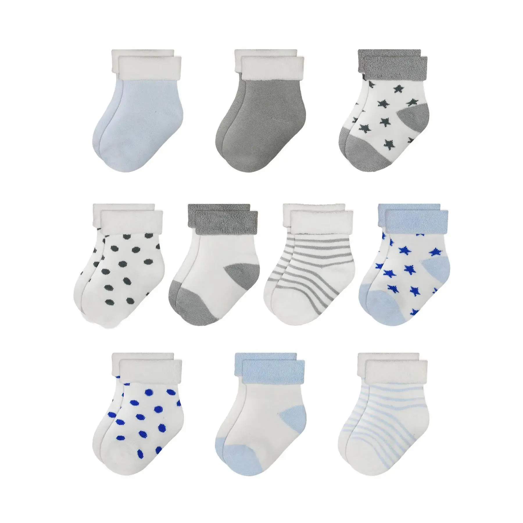 Baby Boy's 10 Pairs Polka Dot & Striped Print Ankle Socks, Cute Comfy Breathable Non Binding Socks for Infant Toddler Kids, Newborn Baby Socks for All Seasons Daily Wear, Soft Comfy Socks