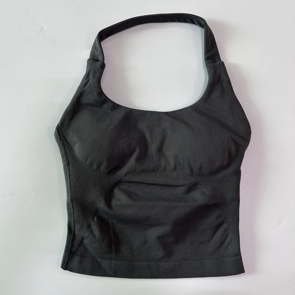 Seamless Halter Top Backless Longline Strappy Padded Gym Top Women Built-in Bra Removable Cups Activewear Yoga Workout Tank Tops
