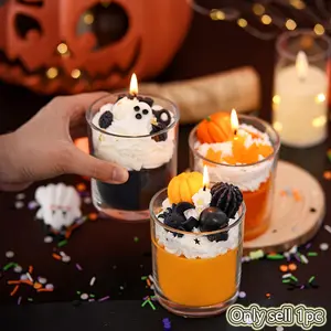 1pc Halloween Creative Handmade Smokeless Candle, High Aesthetic Atmosphere Wax Candle, Unique Gift Scented Replica Dessert Candle - Pumpkin/ghost/skull