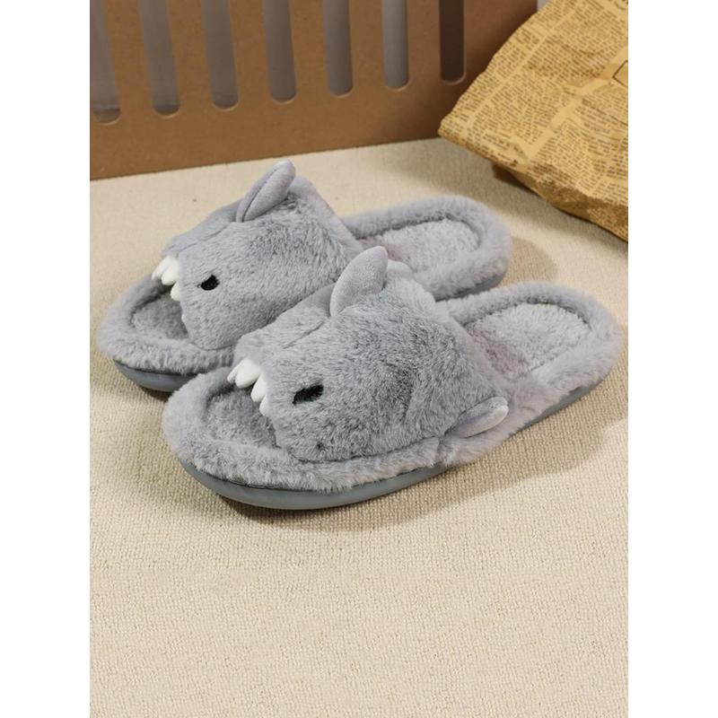 (New)2024 Cute Plush Shark Slides for Men, Soft Fuzzy House Slippers, Warm Anti-slip Slippers, Boy's Kawaii Comfort Walking Shoes, Footwear