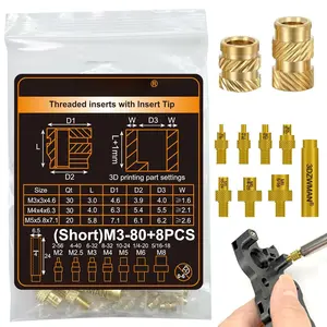 Threaded Inserts with M2-M8 Heat Set Insert Tools,Brass Metric Knurled Nuts for  Printing Components and Plastic  (M3x3x4.6-30PCS M4x4x6.3-30PCS M5x5.8x7.1-20PCS)