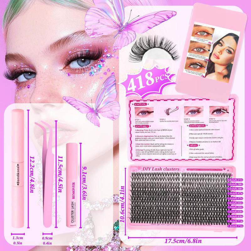 Individual False Eyelashes Kit, 1 Box Mixed Length D Curl with Lash Bond and Seal, Remover & Tweezers, Natural, Dense, Fluffy Eye Makeup Accessories, False Eyelashes Extensions for Women