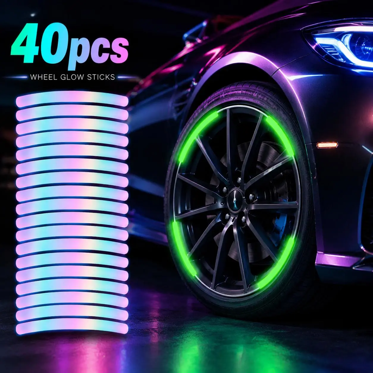 40Pcs Night Reflective Wheel Hub Stickers - Safety Warning Tire Rim Decals, Universal Reflective Stripe Tape for Cars, Motorcycles, Bicycles, Boosts Night Visibility & Road Safety
