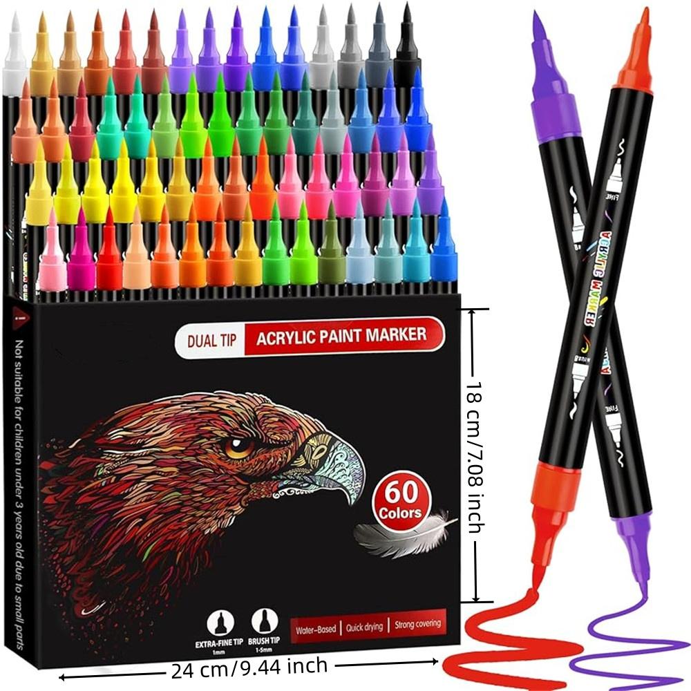Double Head Acrylic Paint Marker, 1 Set Glass Album Ceramic Art Coloring Pen Set, Coloring Markers, Graffiti Markers, Professional Painting Set, Acrylic Drawing Markers, Summer Gifts