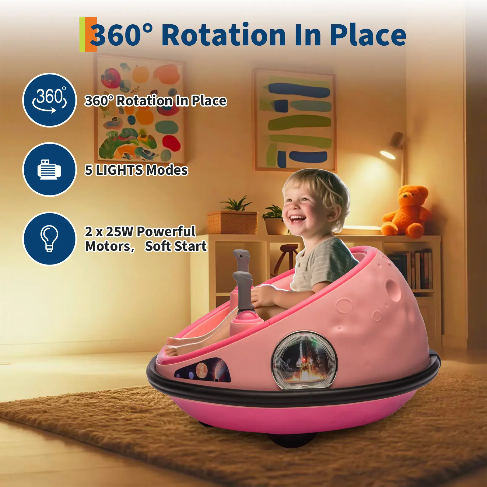 12V Kids Electric Bumper Car, 360° Spinning Ride-On Toy with Parental Remote Control, LED Lights, Built-in Music & Safety Belt, Soft Shockproof Bumper, Rechargeable Battery Powered Indoor & Outdoor Amusement Toy Car-party gift