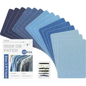 15PCS 3.8" x 5" 5 Colors Iron on Denim Patches Kit for Jeans, Suitable for Clothing Knee Pants Inside Repair