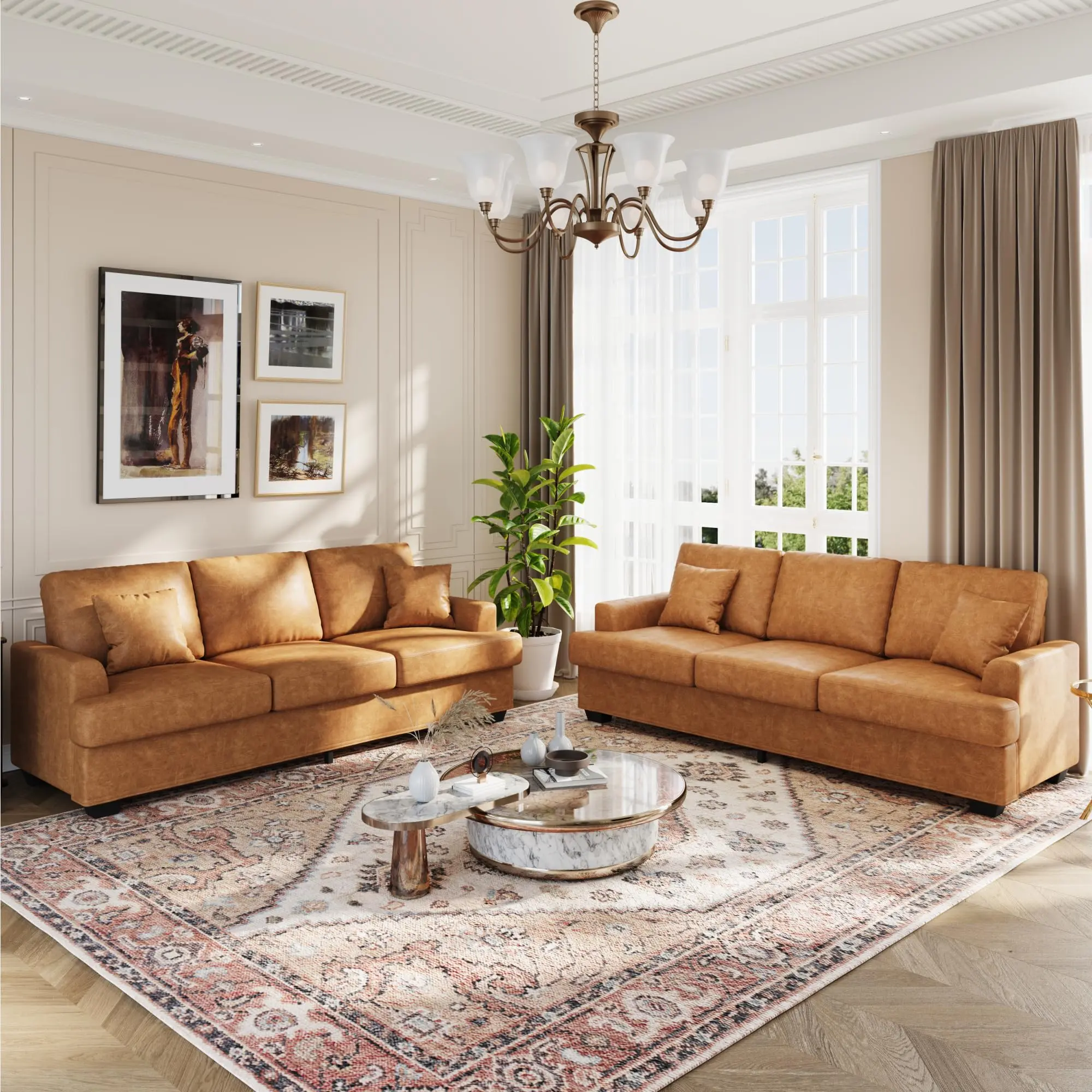 Modern Corduroy 3-Seater Sofa Couch – Deep Seats, 2 Removable Back Cushions, 2 Throw Pillows, Upholstered Comfort for Living Room, Bedroom, Apartment, Office – Grey or Green