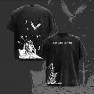 The Last Breath Medieval Knight Cross Vintage Washed T-Shirt, Crusader Faithcore Warrior Gym Pump Cover Graphic Tee, Dark Christian Streetwear Oversize Shirt Tropical Man