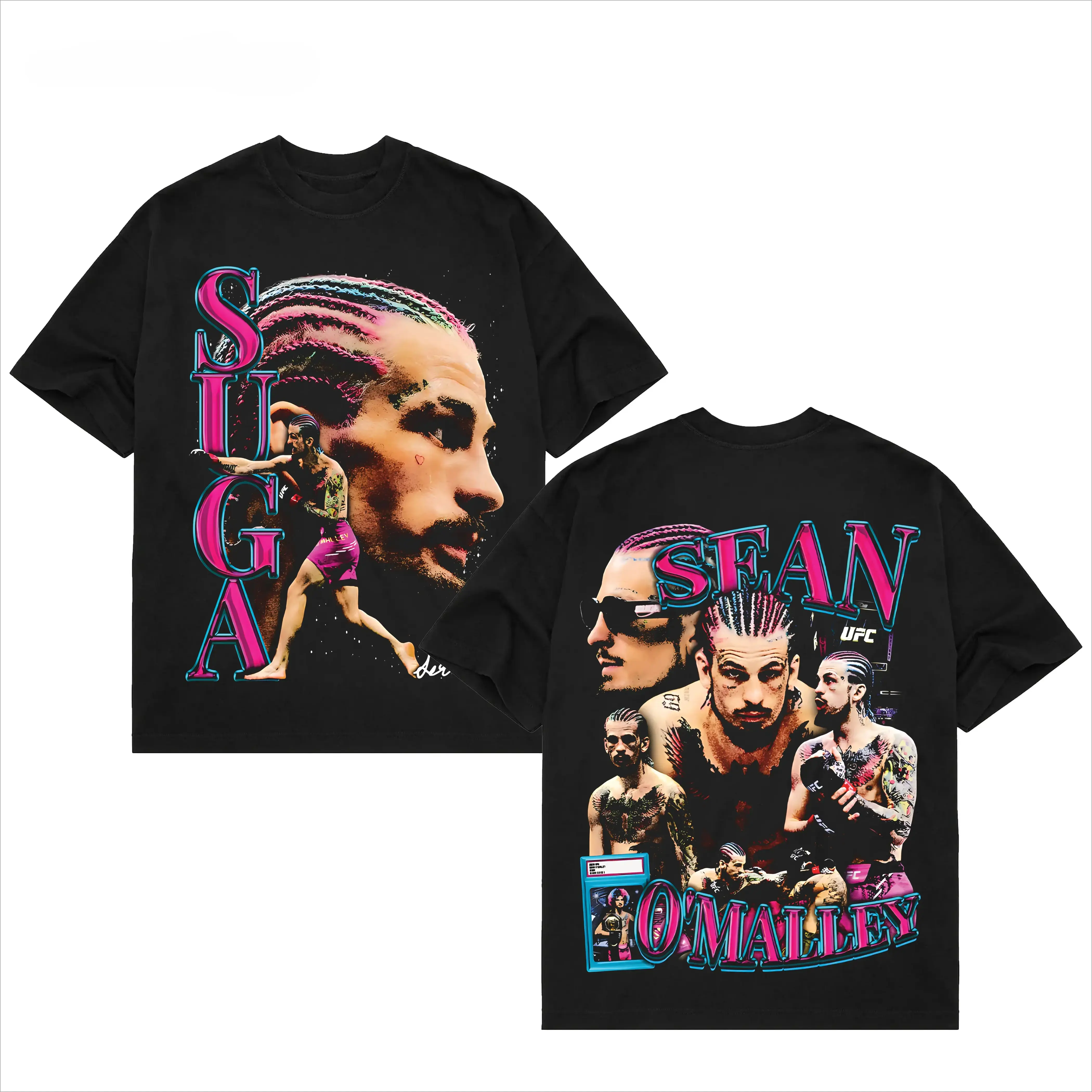 SUGA Sean O'Malley Vintage UFC MMA Cotton Short-Sleeve Round Neck Graphic Tee, Soft Breathable Fabric Apparel, Casual Workout Sports Top, Gym Wear Gift for Fighters, Shortsleeve, Relaxed Fit