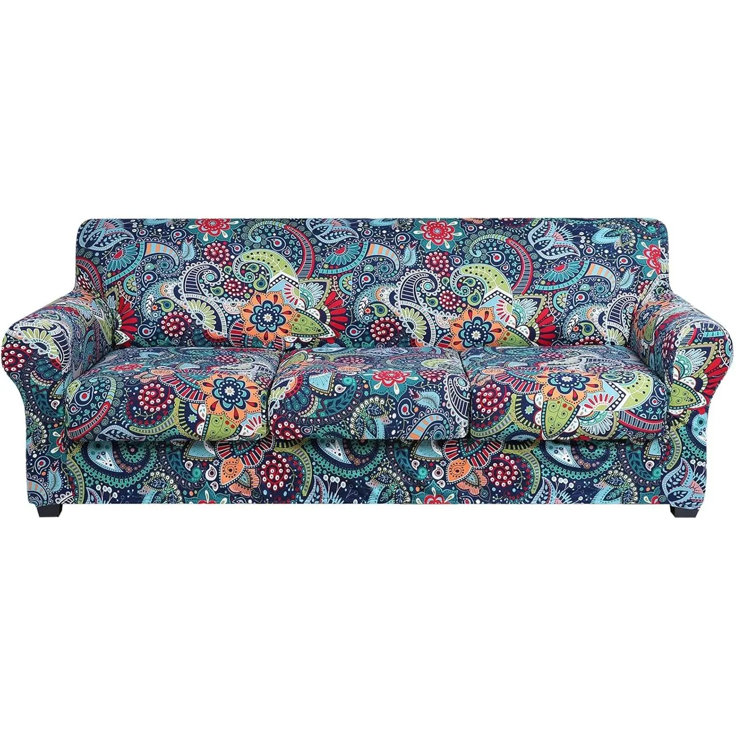 Couch Cover, Floral Pattern, Stretch, Printed, 4 Pieces, Sofa Slipcovers, for 3 Separate Cushion Couch, Washable Furniture Protector for Dogs(Paisley Floral)