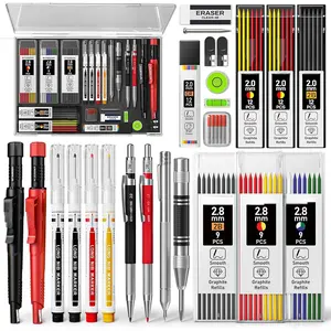 30 Pack Carpenter Pencils Set With 79 Refills, Construction Pencil With Sharpener, Deep Hole Long-Nib Marker Pens, Automatic Center Punch and Carbide Scribe Tool for Woodworking with Case