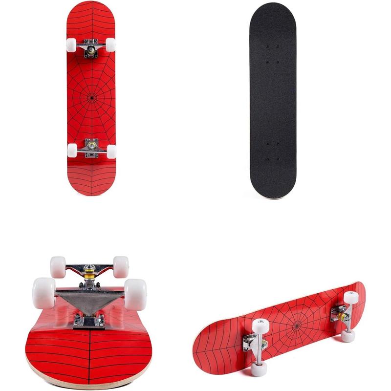 Skateboard for Beginners, Standard Complete Skateboard 31 Inch Double Kick Concave Deck with 7 Layer Maple Wood, Smooth Wheels & Bearings
