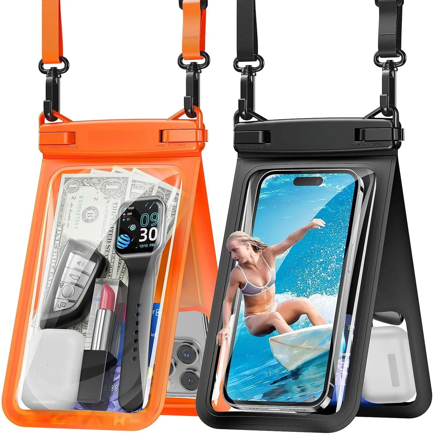 IPX8 Waterproof Phone Pouch 2-Pack, Durable Transparent Double-Space Phone Case with Adjustable Lanyard for iPhone 15/16/17 Pro Max (Up to 7") - Protective Cellphone Dry Bag Accessories for Beach, Kayak