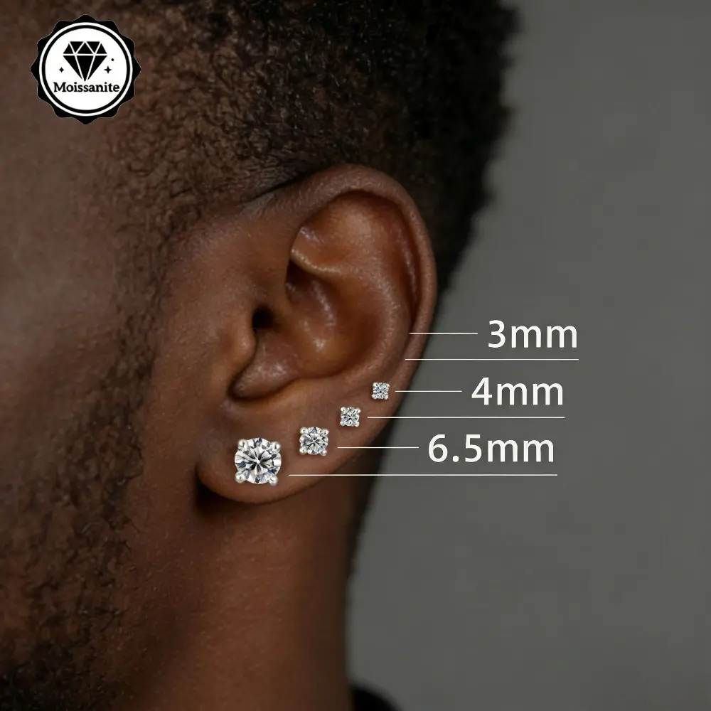 4 Pairs (8pcs) Lab-Moissanite Stud Earrings Suitable for Men & Women, 4-Prong Round Moissanite Ear Studs with 8 Stones, 3-6.5mm Sizes, Affordable Luxury Gift for Valentine's Day, Wedding,, Casual Attire