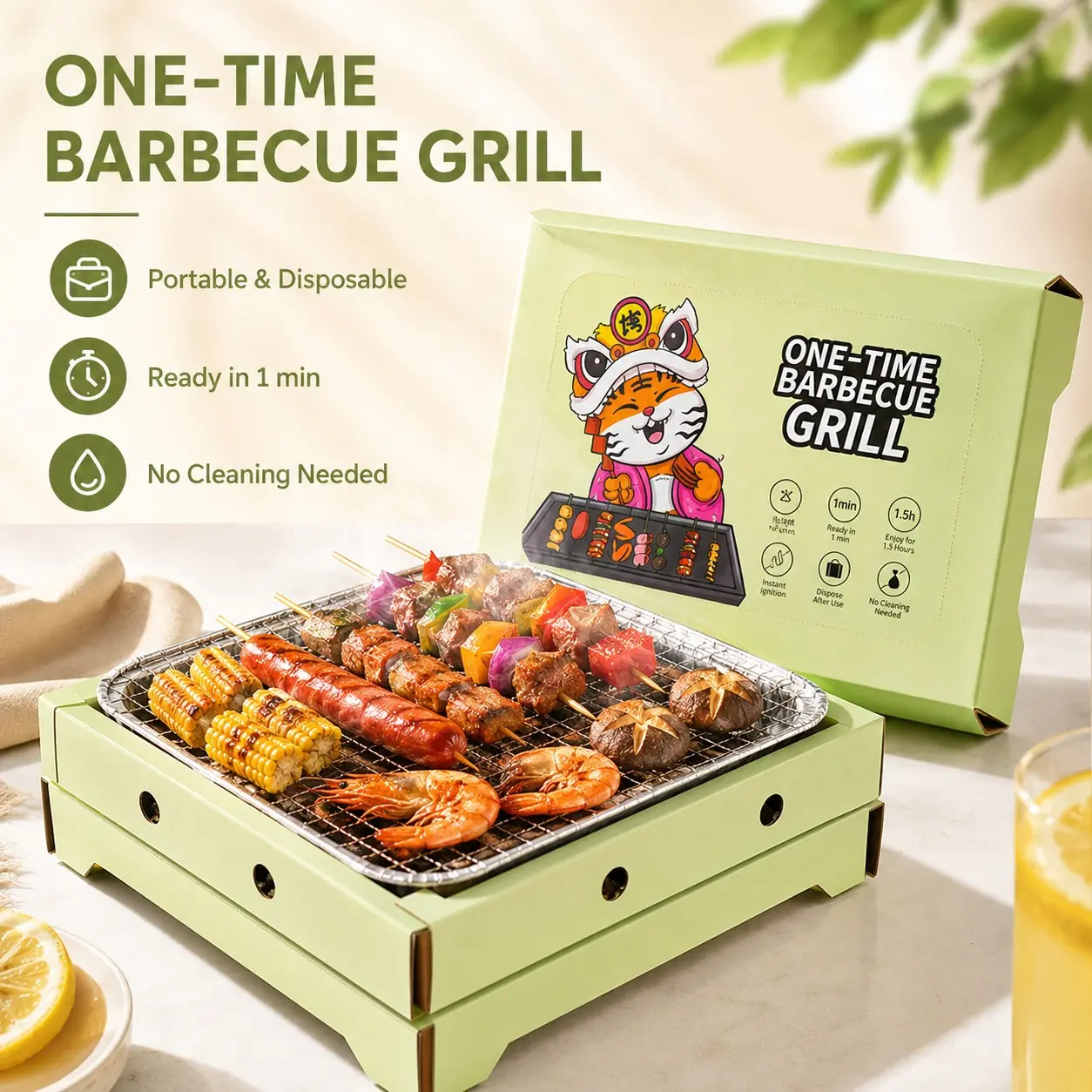 Disposable BBQ Grill, Smoke-Free Charcoal Grill, Portable Camping Wood Charcoal Rack, Outdoor Seafood Meat Grill, Family Use