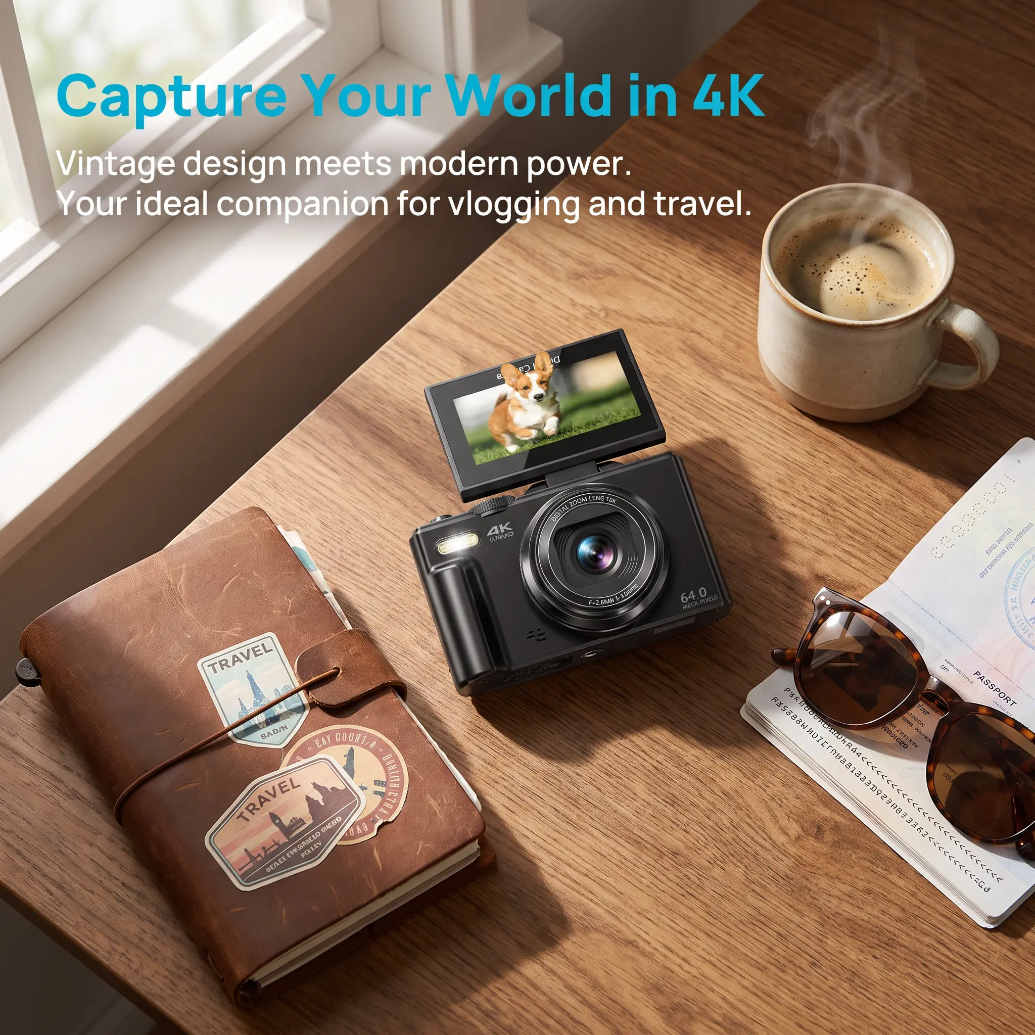 4K 64MP Digital Camera for Photography, Equipped with 3 Inch 180 °   Flip Screen & 18X Digital Zoom, Comes with 32GB Micro SD Card and 2 Batteries, Perfect Present & Father’s Day Gift