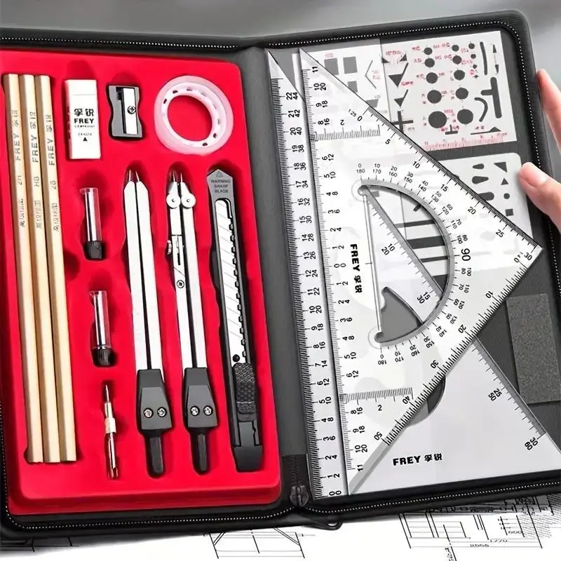 Professional Drawing, Sketch & Drafting Set, Precision Geometry & CAD Tools, Versatile Measuring & Marking Kit for Educational & Architectural Use