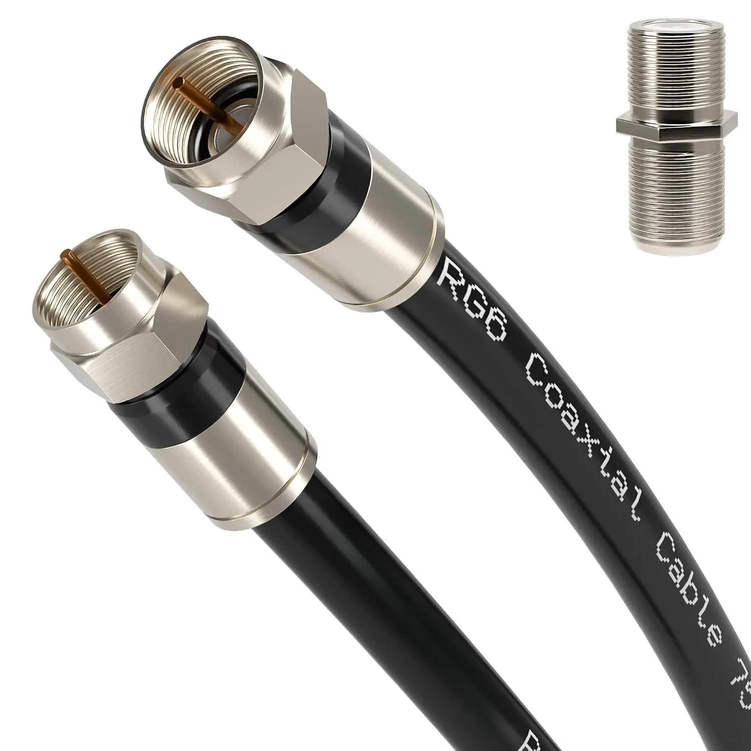 3FT RG6 Coaxial  with F-Type Connector, Coax  Cord Extender, High Speed Internet, Indoor Broadband and Digital TV Aerial for , Antenna, DVR, VCR, HDTV, Black