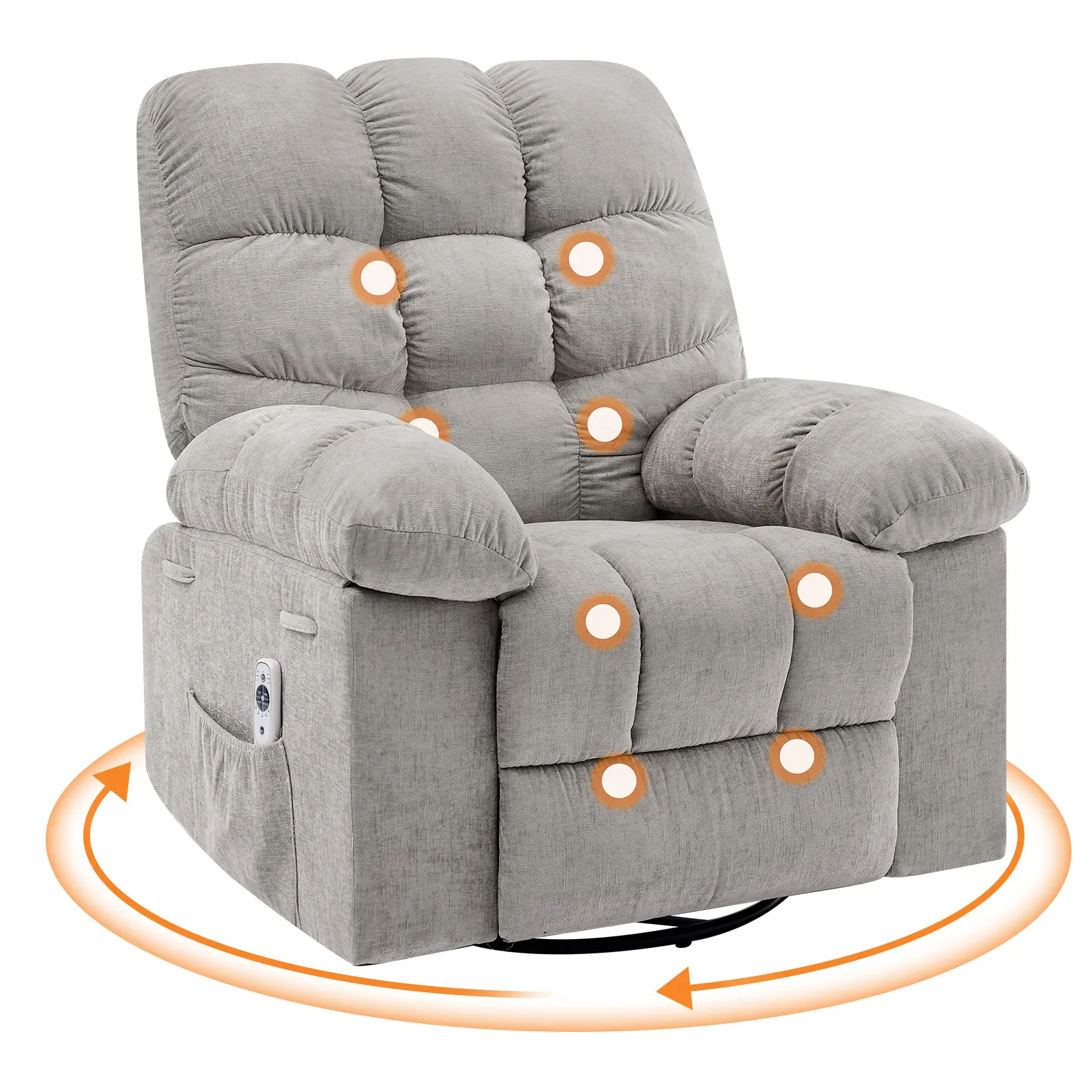 Manual Swivel Rocker Recliner Chair with Massage Heat Chenille Upholstered Cloud Lounge Seat 54cm Wide Nursery Glider Sofa for Living Room Bedroom Home Theater Green