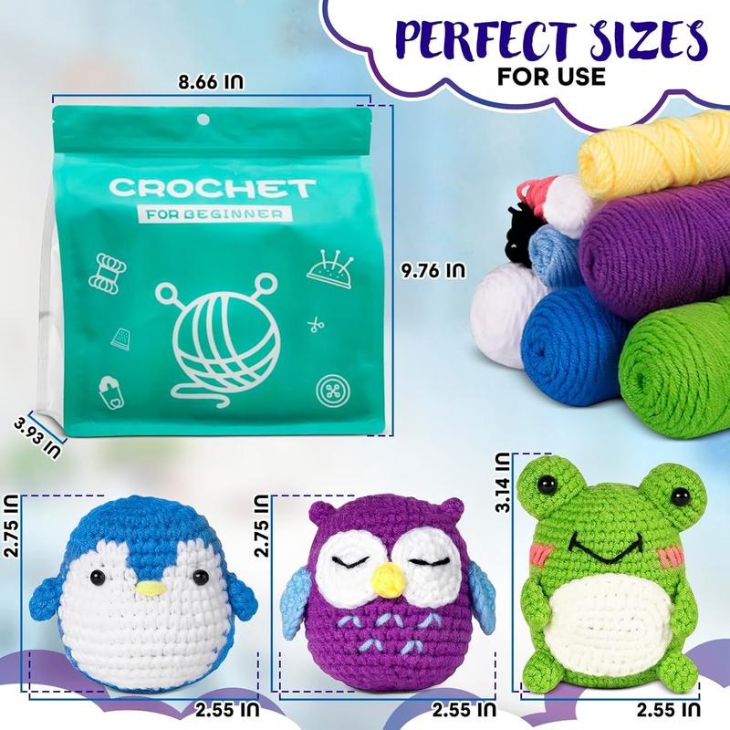 Cute  Amigurumi Crochet Kit for Beginners - Set of 3 Easy-to-Use Knitting Kit for Adults with Soft Yarns, Tools and Instructions | for Creating Handmade Gifts, Nice for   and Fun