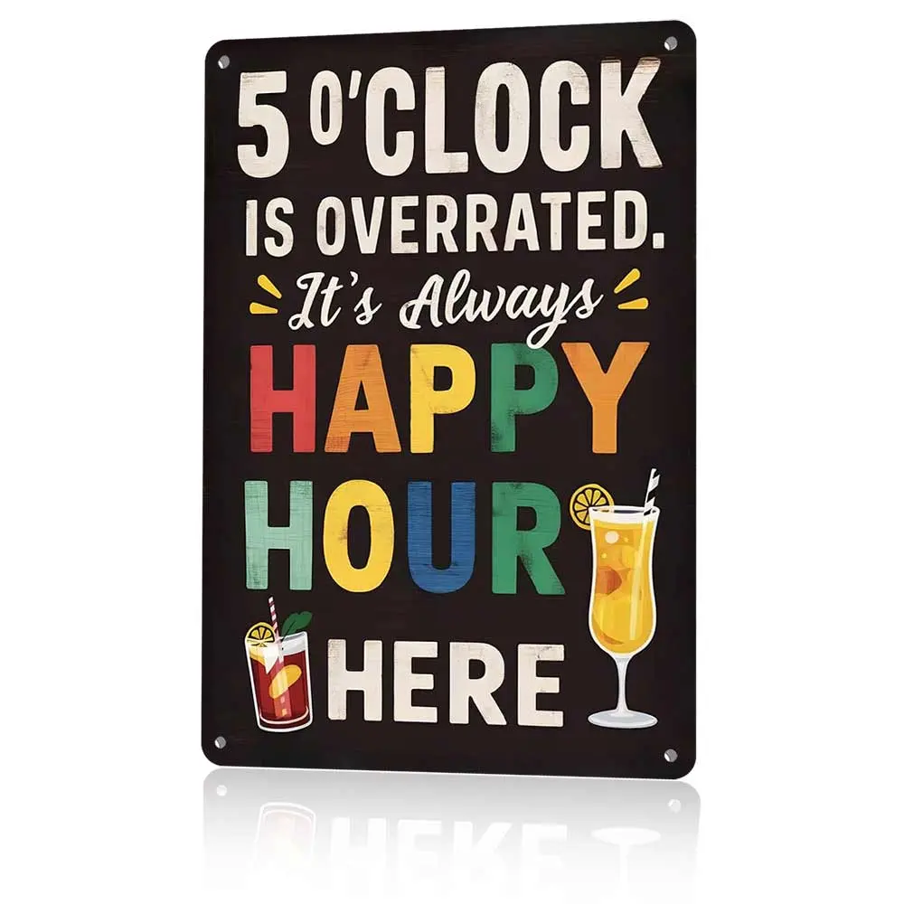 12x8 in Rectangular Rustproof Moisture-Proof Aluminum Industrial Metal Sign - Colorful Vintage 50's Style Retro Lemon Tropical Charcoal Printing, Bar Decor, Happy Hour Cocktail Pub Gift for Farmhouse Kitchen (Aluminum-Based Home Sign)