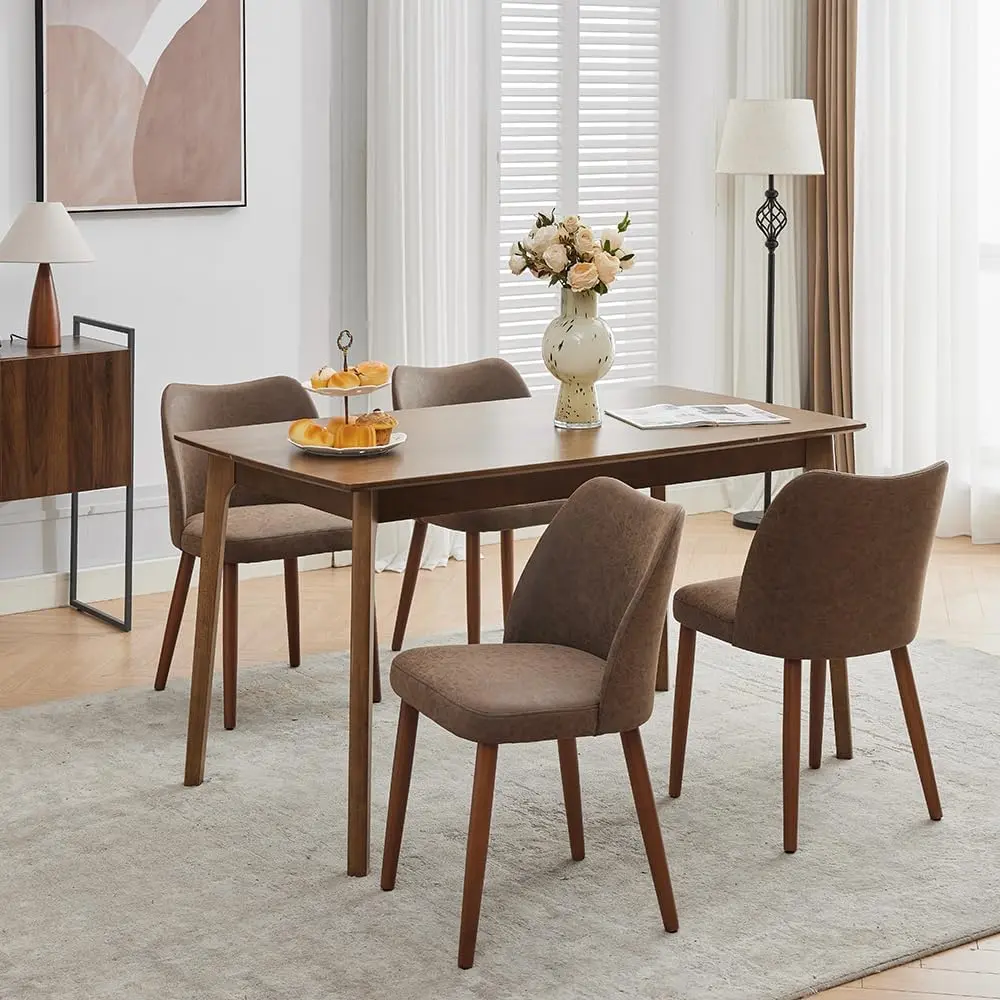 Garvee Set of 6 contemporary dining chairs in "wing back" style (with enveloping backrest) - Padded seats with thick cushions, wooden legs, adjustable glides - For kitchen or dining room
