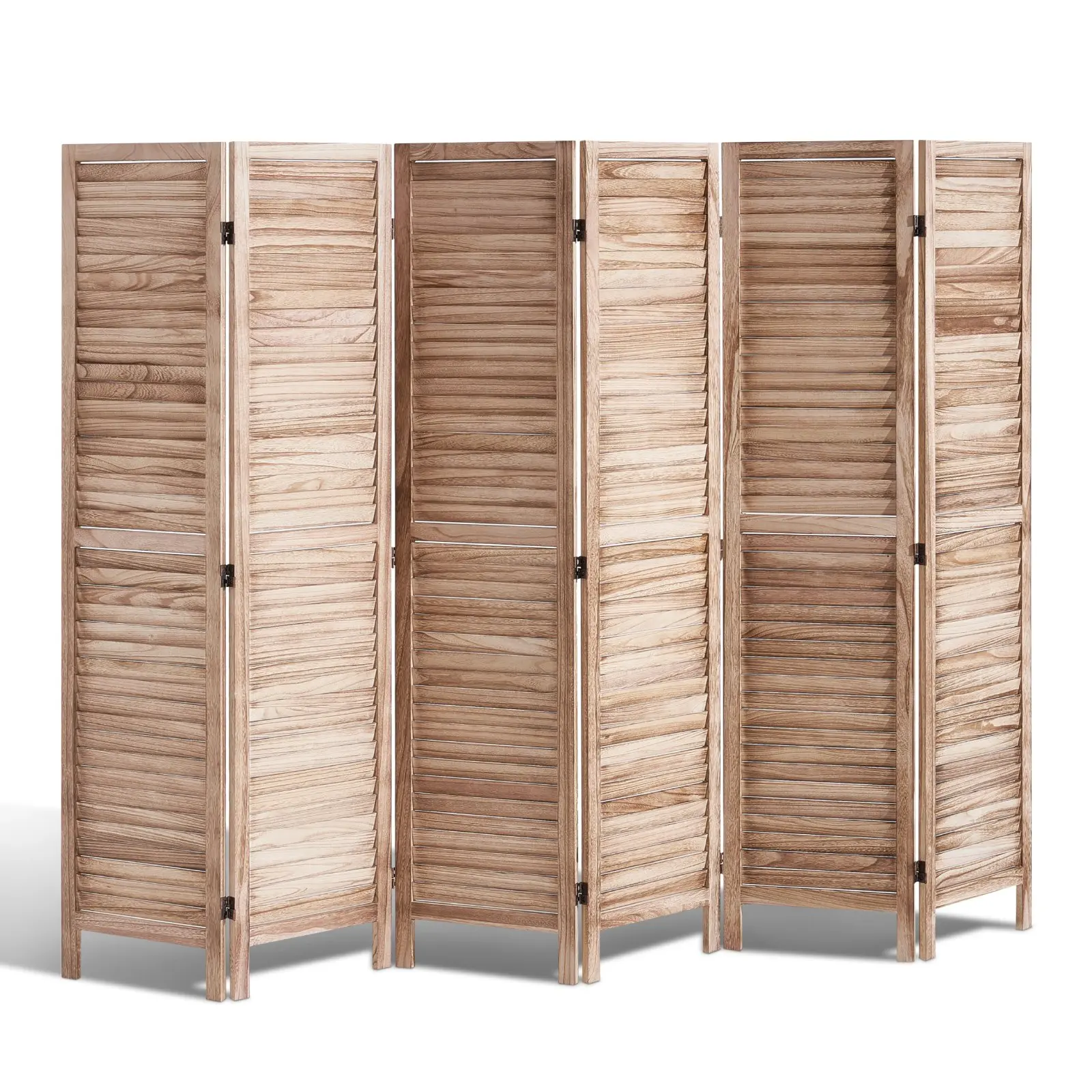 【DealsForYouDays】VEVOR 6-Panel Foldable Wood Room Divider, 66.9 in Tall Indoor Louvered Partition with Horizontal Slats & Louver Pattern, Portable Wood Panels Privacy Screen for Home, Office