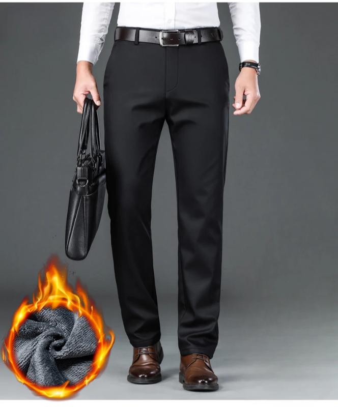 Static Cuff Flannel Thick Men's Casual Pants Winter New Fleece Business Stretch Warm Plush Trousers Brand Slim Straight Male Pants
