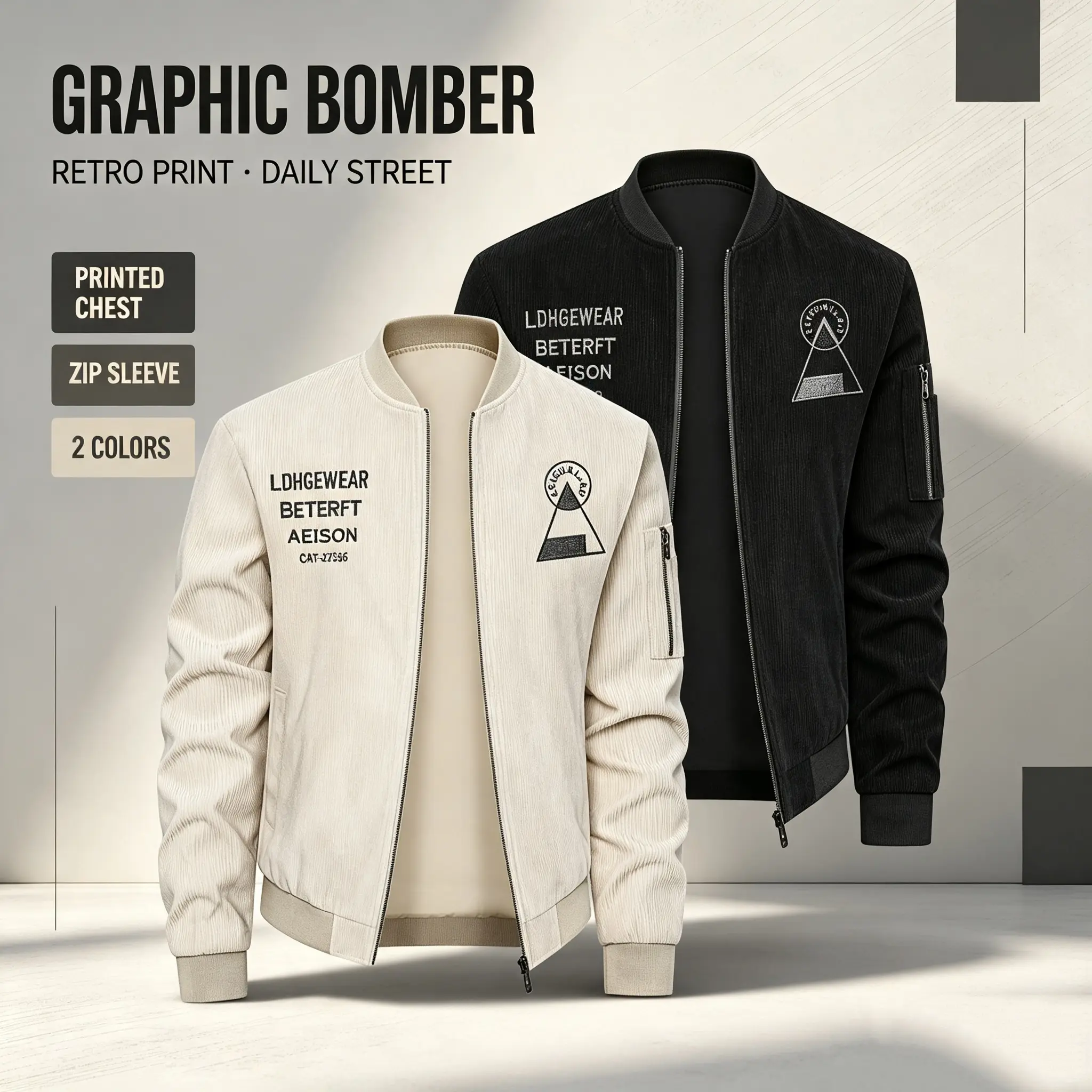 Men's Retro Letter Graphic Bomber Jacket Zip Baseball Collar Casual Street Outerwear