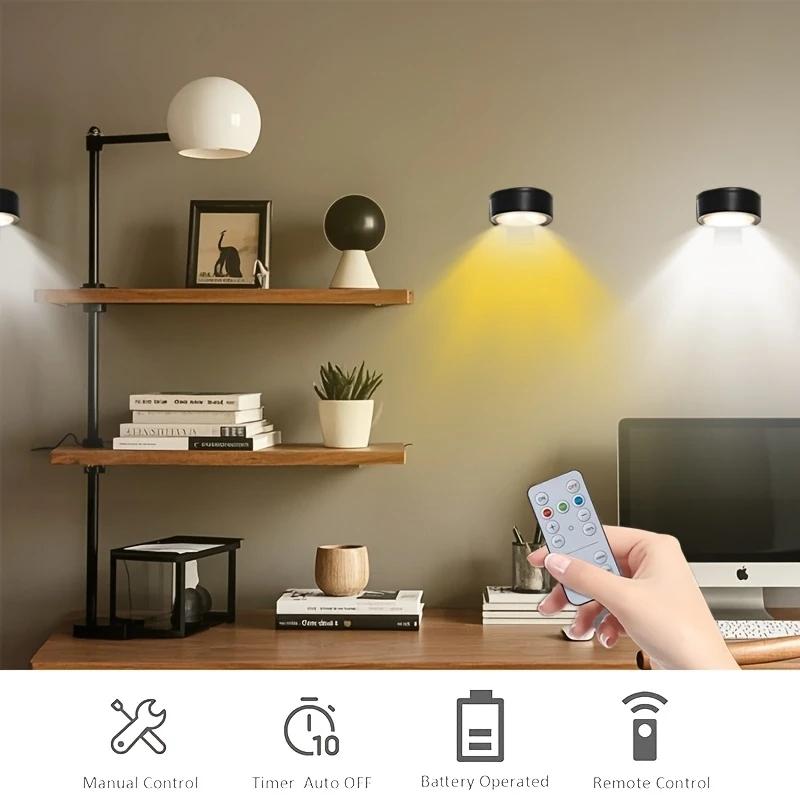 3-Pack Home decoration lighting wall mounted display light, 4LED/pc, metal+plastic material, remote control, 3-color adjustable timer, bedroom night light, study reading light, Dimmable wall lamp, Decorative Wall Light