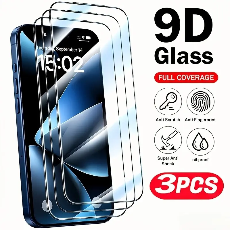 iPhone 16/16 Pro/16 Pro Max Screen Protector, Triple Pack Tempered Glass, Nano Oleophobic Coating, Scratch Resistant, Full Coverage, Ultra ThinDesignPhone screen protector