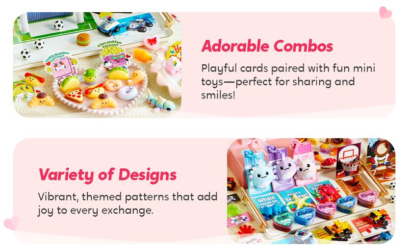28 Valentine's Day Cards with Kawaii Mochi Squishy Toys – Perfect for Kids' Party Favors, Classroom Gift Exchange & Prizes
